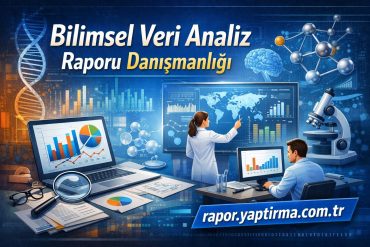 Bilimsel Veri Analiz Raporu Danışmanlığı - Rapor Yaptırma Merkezi Bilimsel veri analiz danışmanlığı temalı afiş: bilim insanları veri grafikleriyle çalışıyor, mikroskop ve DNA heliksi arka planda.