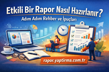 Etkili bir rapor nasıl hazırlanır? Adım adım rehber ve ipuçları başlıklı renkli infografik.
